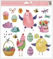 Decorative Window Cling – Chickens with Eggs and a Flower Pot