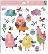 Decorative Window Cling – Cheerful Chickens with Flowers and Easter motifs